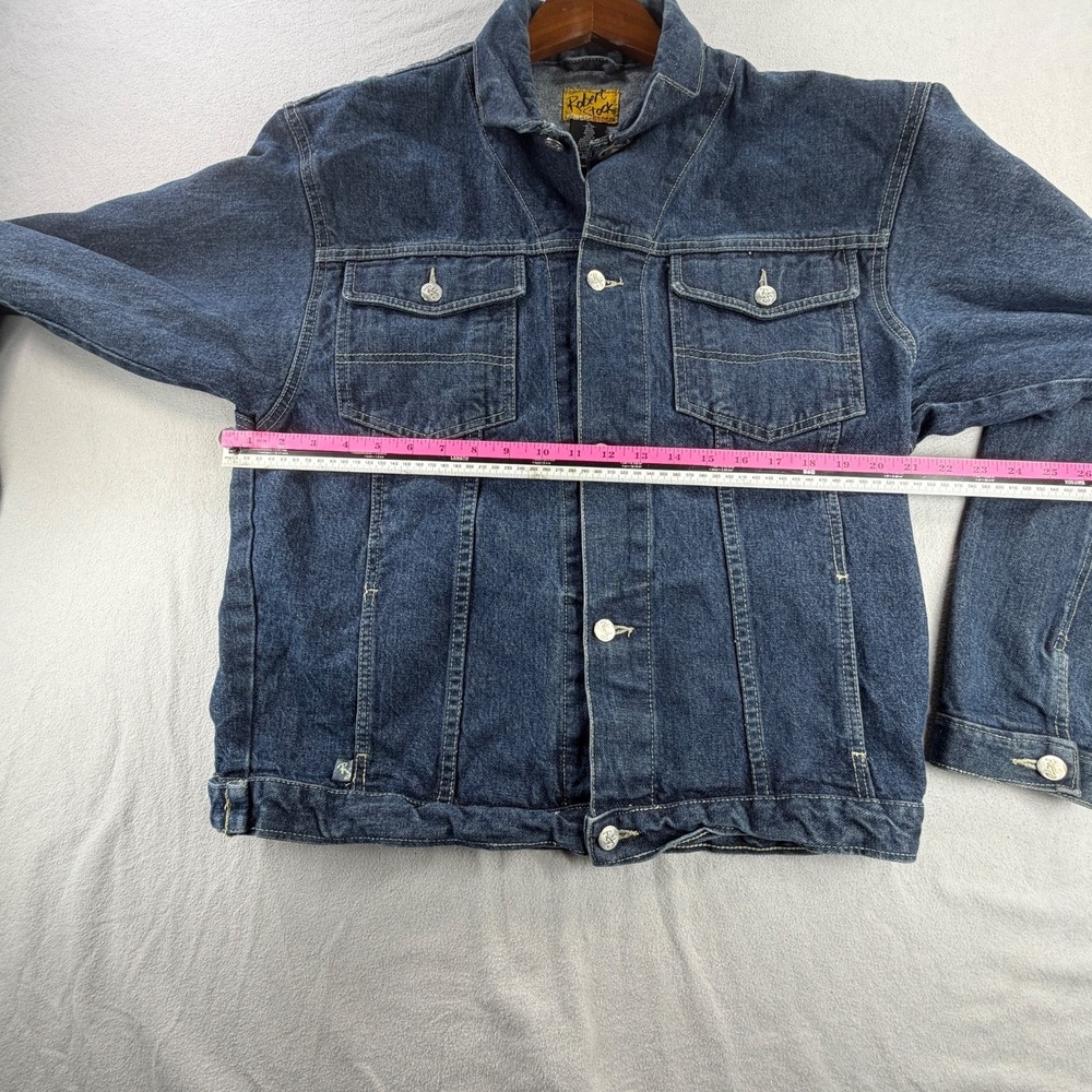 Robert Stock Denim Jacket Mens XL Blue Trucker Boxy 90s Y2K Graphic - Picture 4 of 10